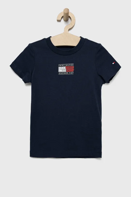 mornarsko modra Tommy Hilfiger bombažna otroška majica Fantovski