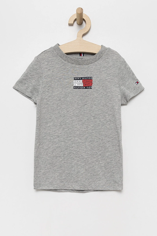 szary Tommy Hilfiger t-shirt bawełniany dziecięcy Chłopięcy