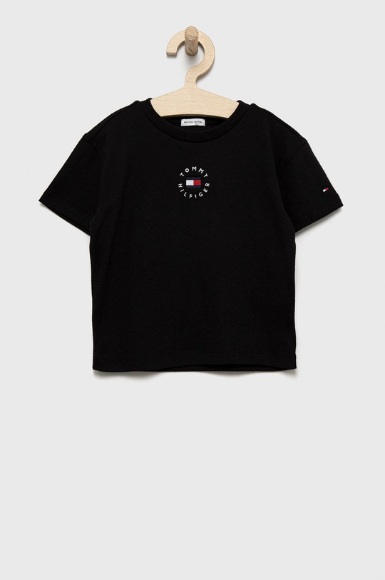 czarny Tommy Hilfiger t-shirt bawełniany dziecięcy Chłopięcy