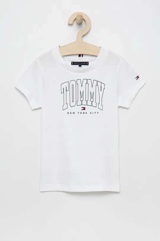 bela Tommy Hilfiger bombažna otroška majica Fantovski