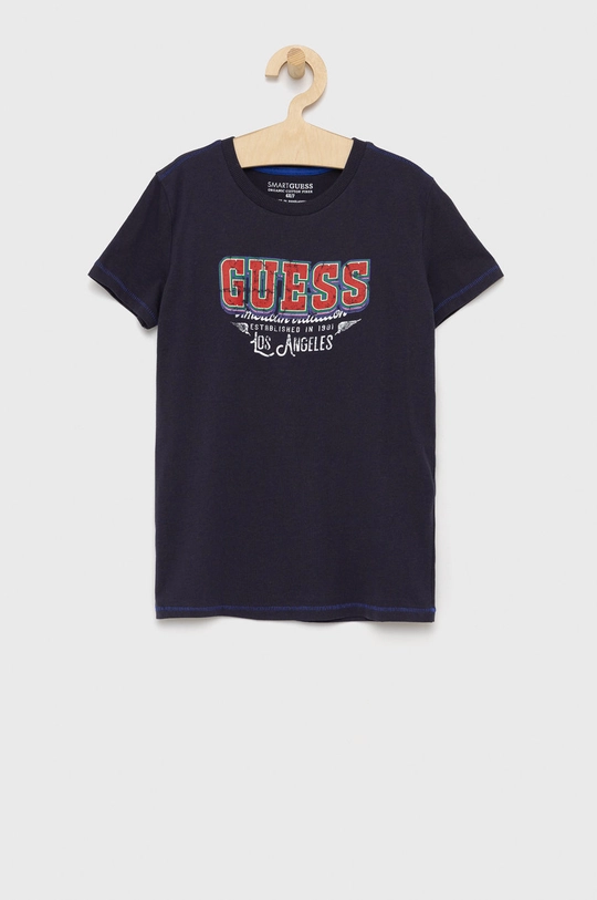 granatowy Guess T-shirt bawełniany dziecięcy Chłopięcy