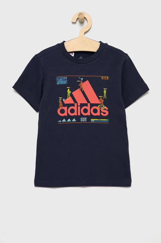 modrá Detské bavlnené tričko adidas Performance HA4057 Chlapčenský