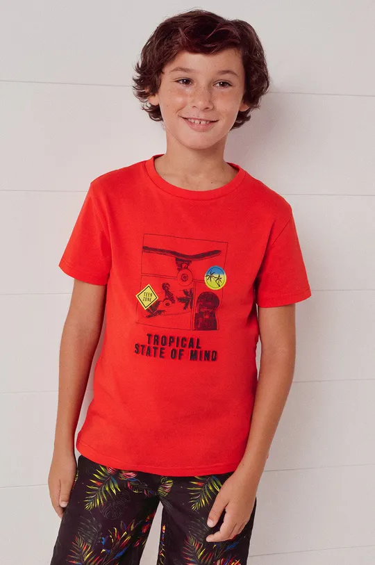 червоний Дитяча бавовняна футболка Mayoral Для хлопчиків