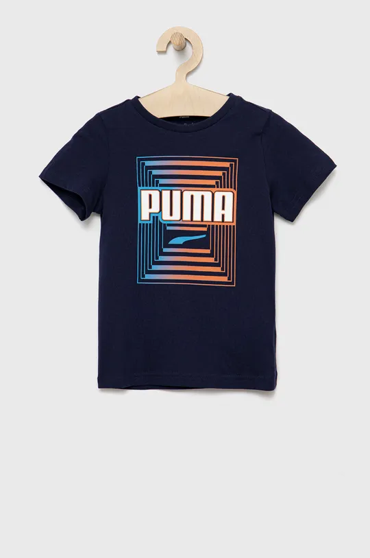тёмно-синий Детская хлопковая футболка Puma 847292 Для мальчиков