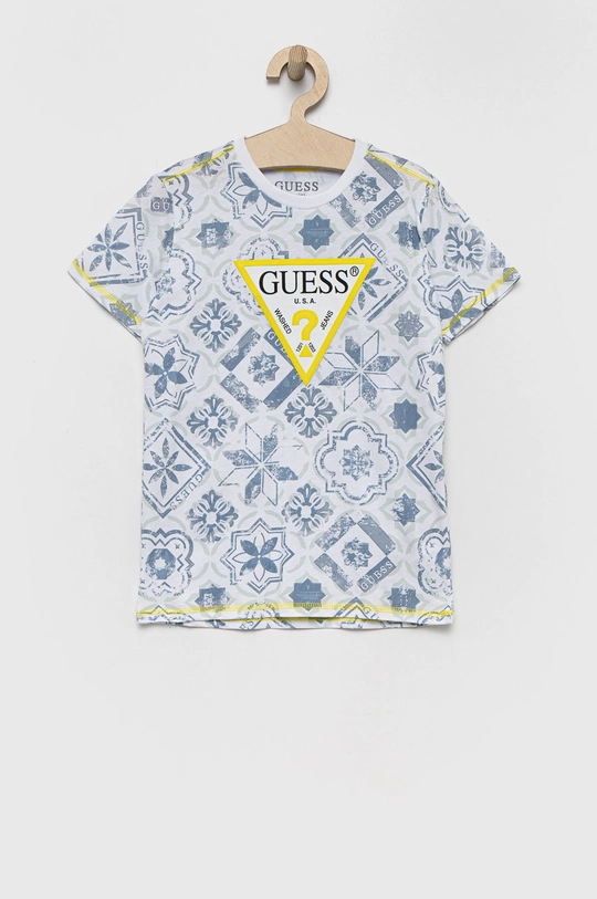 niebieski Guess t-shirt bawełniany dziecięcy Chłopięcy