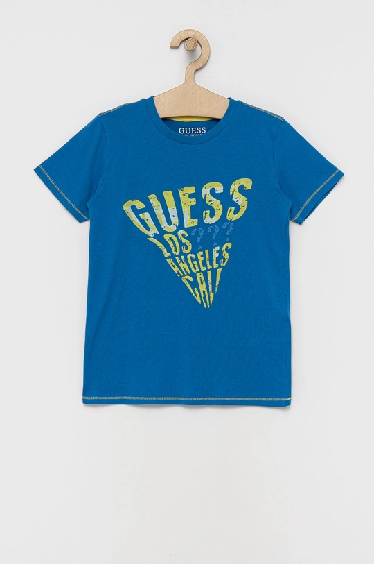 niebieski Guess t-shirt bawełniany dziecięcy Chłopięcy