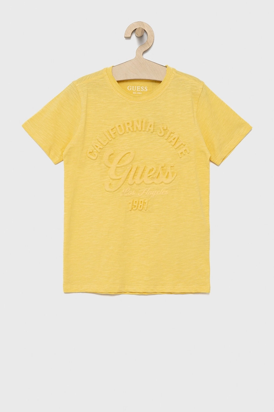 żółty Guess t-shirt bawełniany dziecięcy Chłopięcy