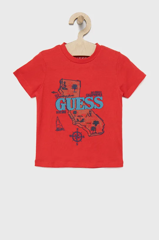 crvena Dječja pamučna majica kratkih rukava Guess Za dječake