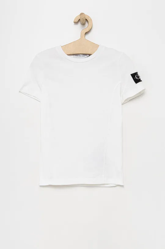 biały Calvin Klein Jeans T-shirt bawełniany dziecięcy IB0IB01113.PPYY Chłopięcy