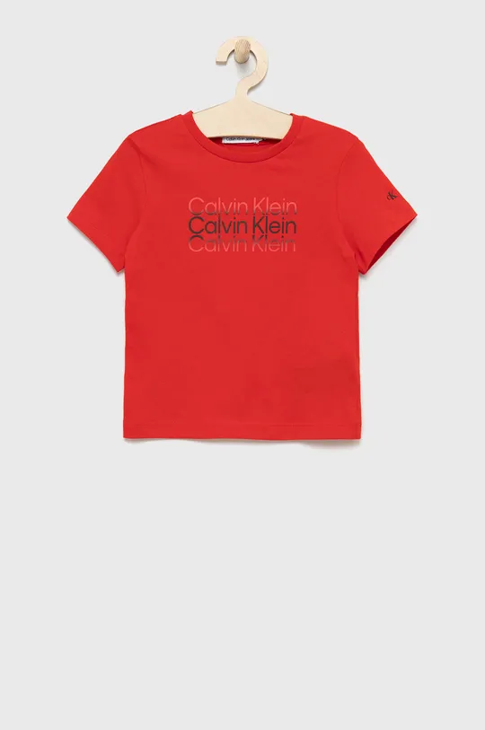 красный Детская хлопковая футболка Calvin Klein Jeans Для мальчиков