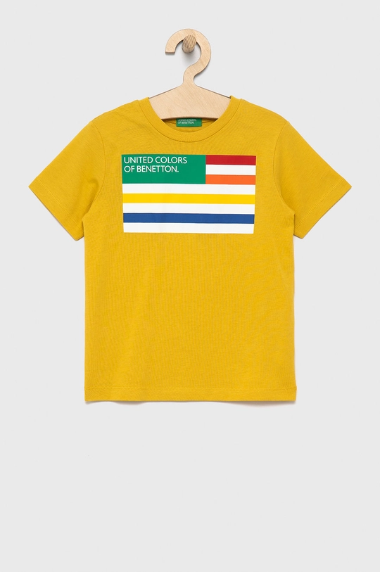 żółty United Colors of Benetton t-shirt bawełniany dziecięcy Chłopięcy