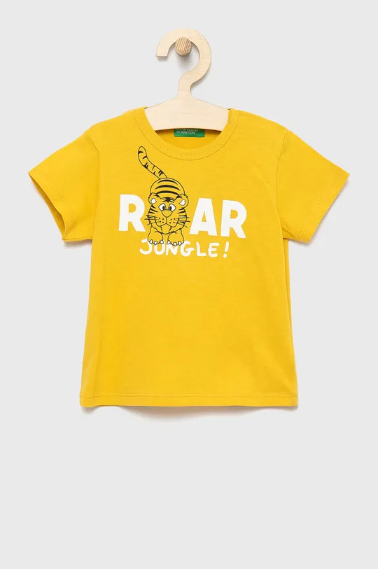 żółty United Colors of Benetton t-shirt bawełniany dziecięcy Chłopięcy