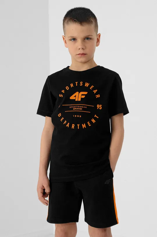 Παιδικό βαμβακερό μπλουζάκι 4F μαύρο
