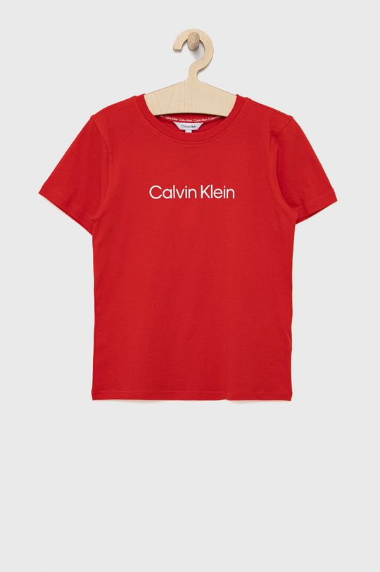 czerwony Calvin Klein Jeans t-shirt bawełniany dziecięcy KV0KV00013.PPYY Chłopięcy