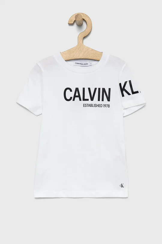 biały Calvin Klein Jeans T-shirt bawełniany dziecięcy IB0IB01107.PPYY Chłopięcy
