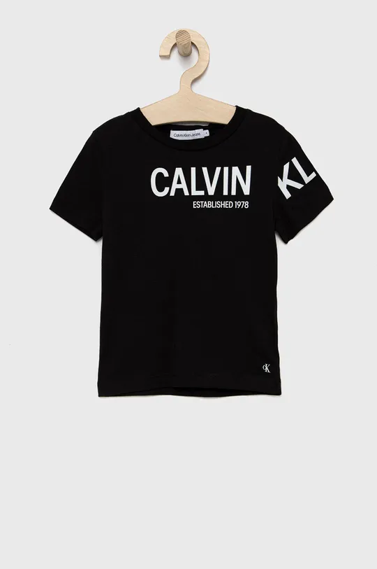 чёрный Детская хлопковая футболка Calvin Klein Jeans Для мальчиков