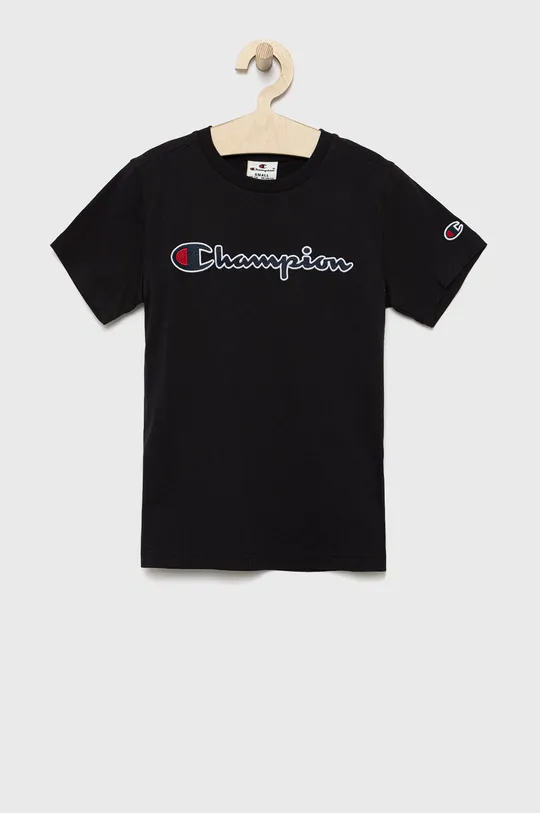 czarny Champion t-shirt bawełniany dziecięcy Chłopięcy