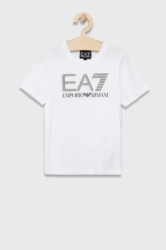 bílá Dětské bavlněné tričko EA7 Emporio Armani Chlapecký