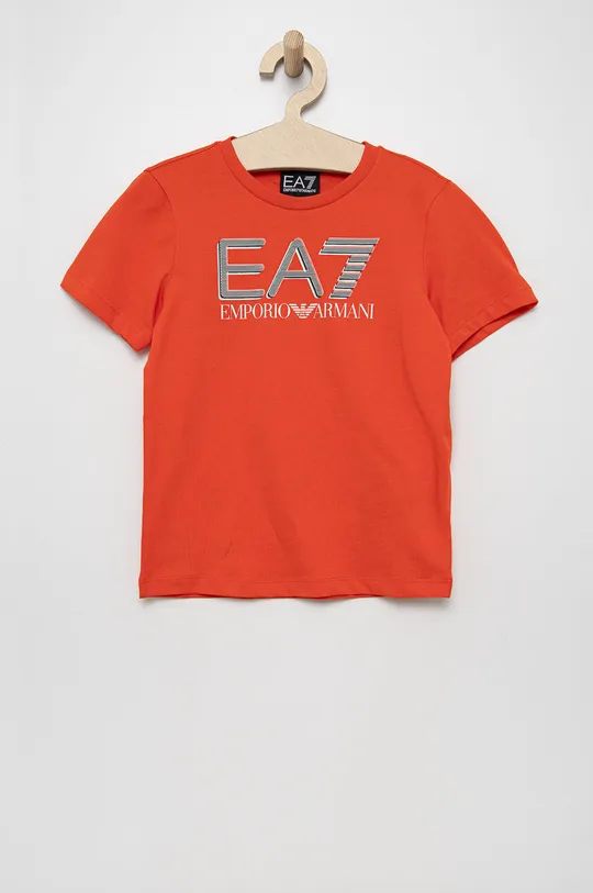 oranžová Dětské bavlněné tričko EA7 Emporio Armani Chlapecký
