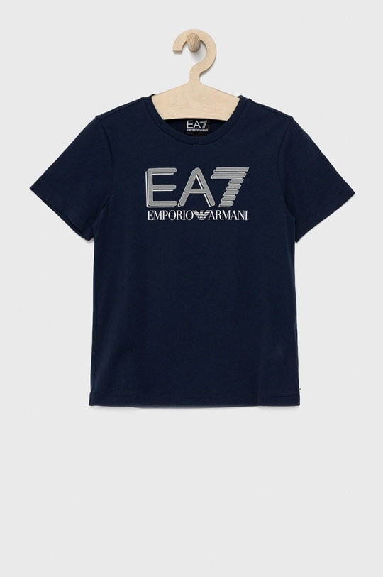 granatowy EA7 Emporio Armani t-shirt bawełniany dziecięcy 3LBT53.BJ02Z Chłopięcy