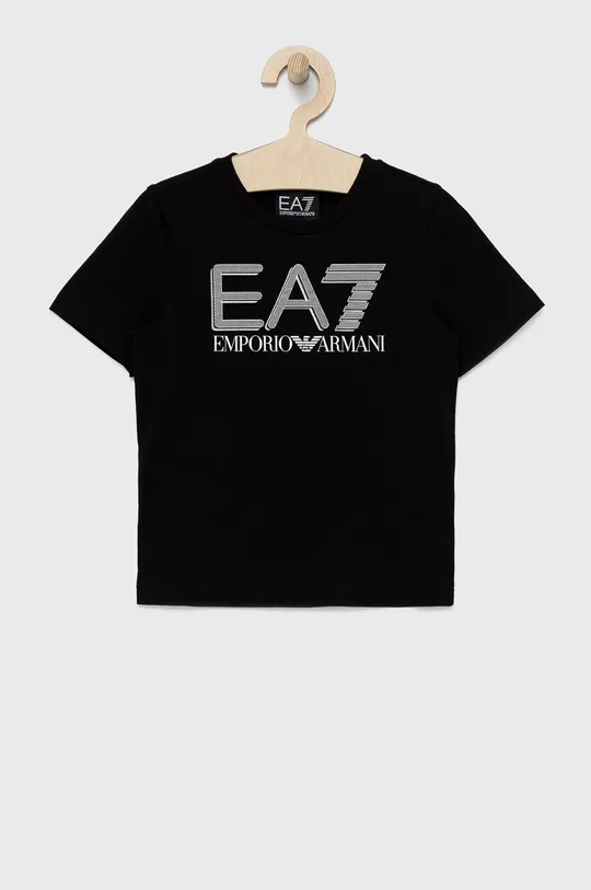 černá Dětské bavlněné tričko EA7 Emporio Armani Chlapecký