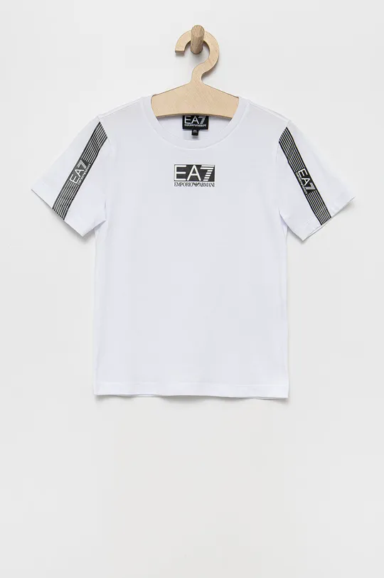 biały EA7 Emporio Armani t-shirt bawełniany dziecięcy 3LBT57.BJ02Z Chłopięcy