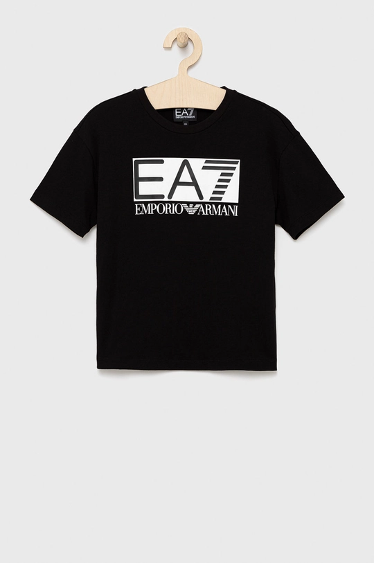 Παιδικό βαμβακερό μπλουζάκι EA7 Emporio Armani εκτύπωση μαύρο 3LBT58.BJ02Z