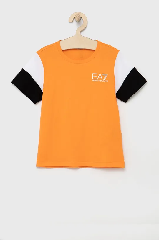 pomarańczowy EA7 Emporio Armani t-shirt bawełniany dziecięcy 3LBT65.BJ02Z Chłopięcy
