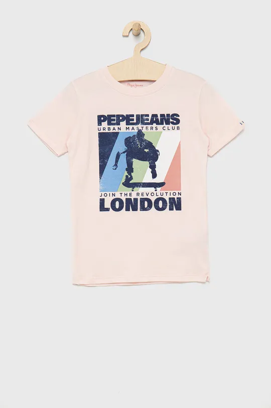 różowy Pepe Jeans t-shirt bawełniany dziecięcy Chłopięcy
