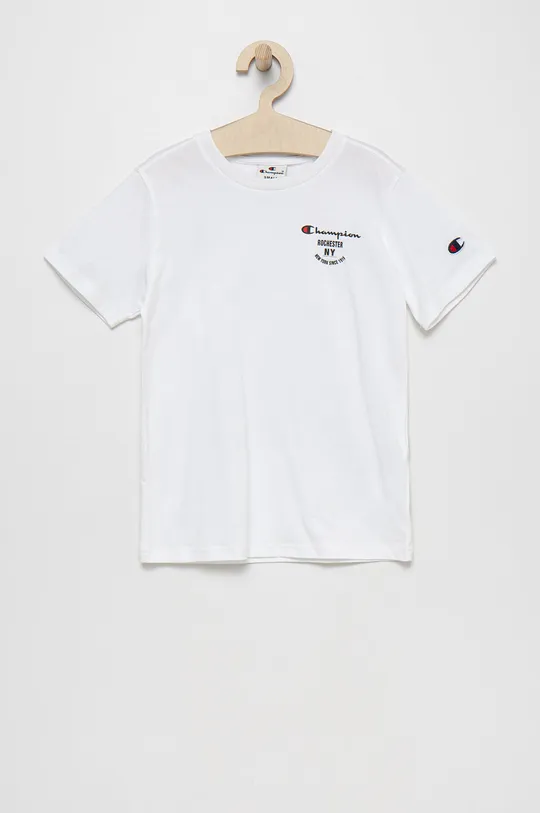 biały Champion t-shirt bawełniany dziecięcy 305991 Chłopięcy
