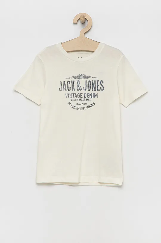 beżowy Jack & Jones t-shirt bawełniany dziecięcy Chłopięcy