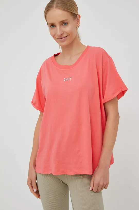 Βαμβακερό μπλουζάκι DKNY ροζ