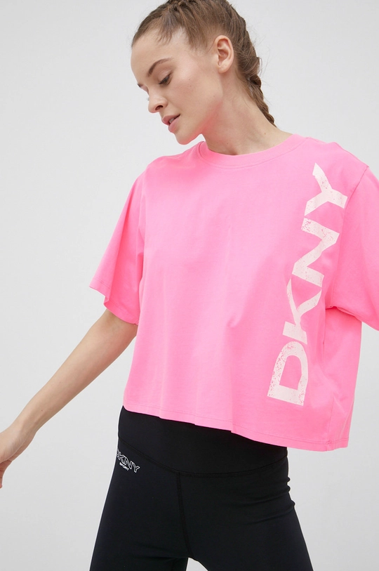 różowy Dkny t-shirt bawełniany DP1T8459 Damski