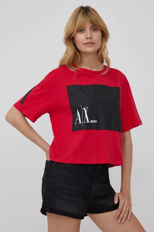 κόκκινο Βαμβακερό μπλουζάκι Armani Exchange Γυναικεία