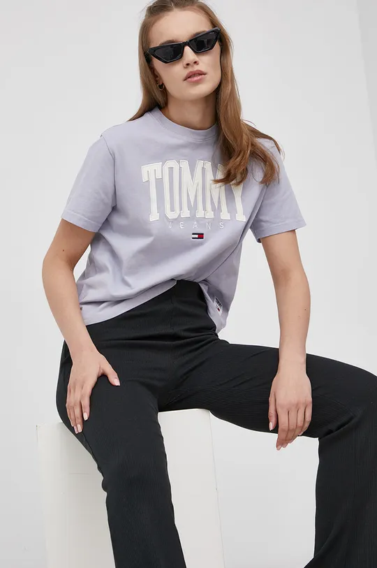 Βαμβακερό μπλουζάκι Tommy Jeans μωβ