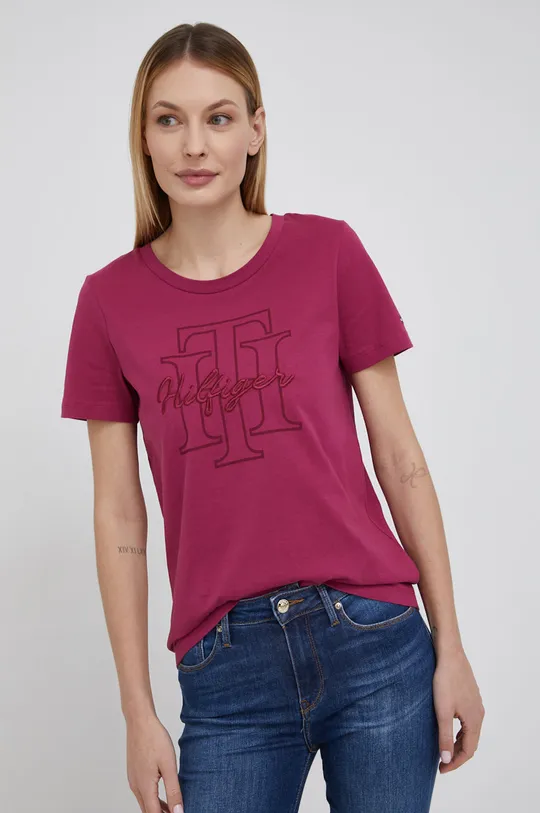 μωβ Βαμβακερό μπλουζάκι Tommy Hilfiger Γυναικεία