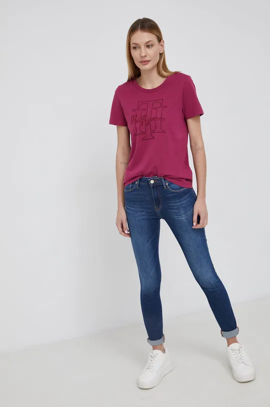 Bavlnené tričko Tommy Hilfiger fialová
