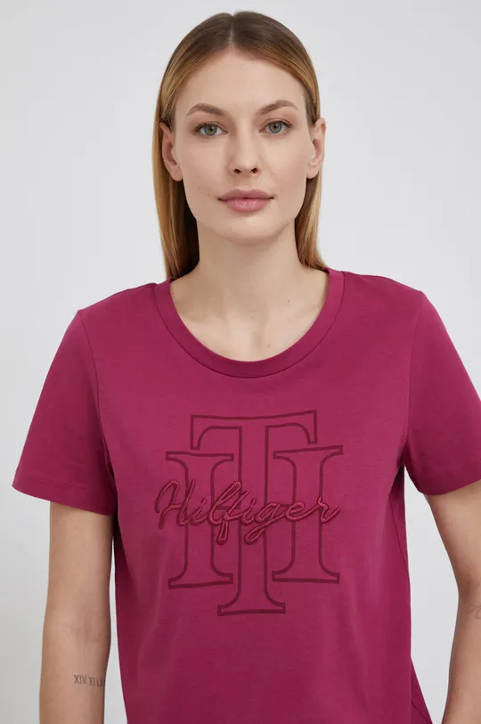 fialová Bavlnené tričko Tommy Hilfiger