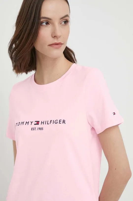 pastelová ružová Bavlnené tričko Tommy Hilfiger Dámsky