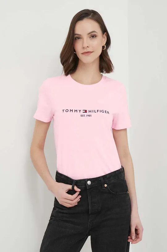 Хлопковая футболка Tommy Hilfiger розовый