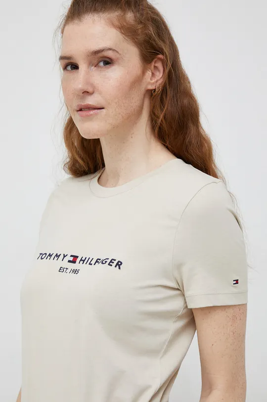 písková Bavlněné tričko Tommy Hilfiger
