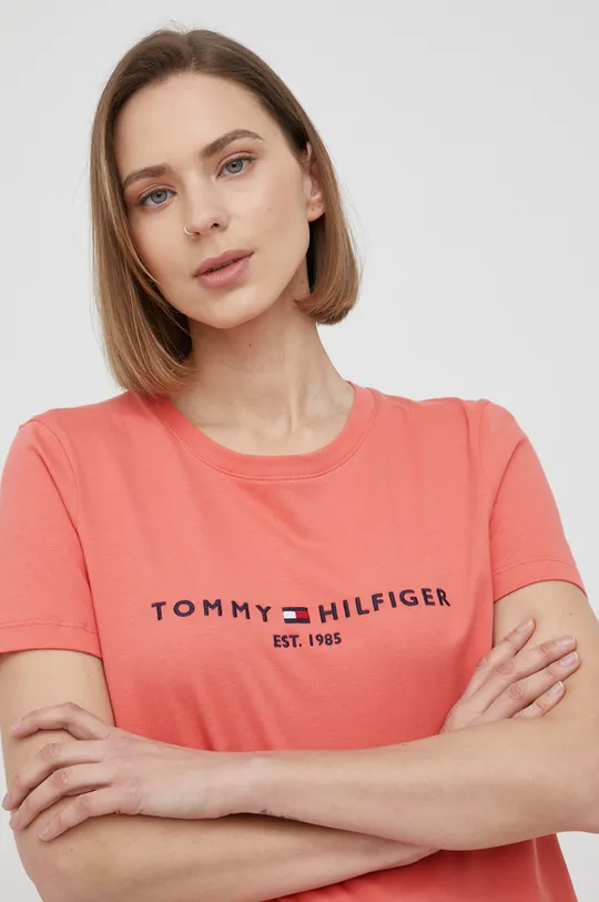 Bombažen t-shirt Tommy Hilfiger oranžna