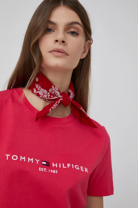 roza Pamučna majica Tommy Hilfiger