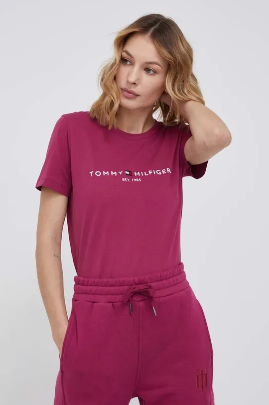 fioletowy Tommy Hilfiger T-shirt bawełniany Damski