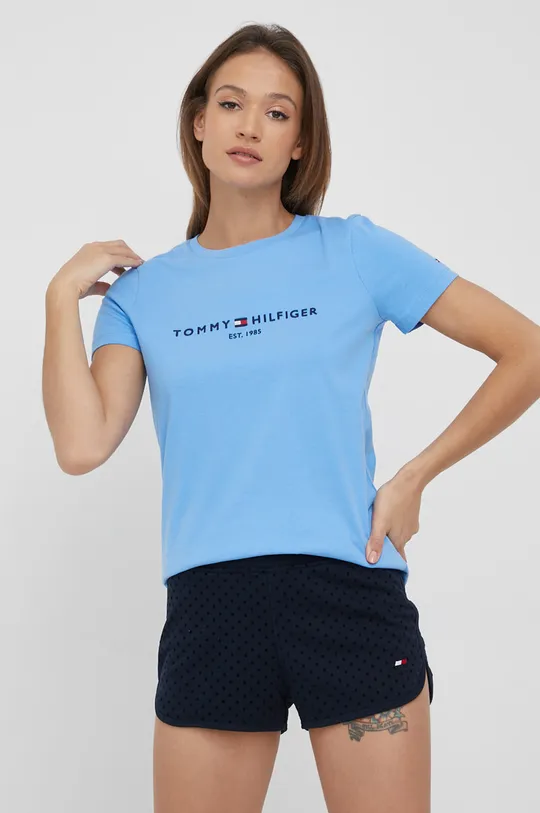 modrá Bavlnené tričko Tommy Hilfiger Dámsky