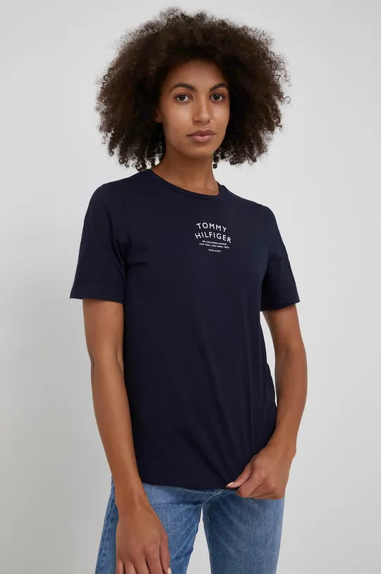 granatowy Tommy Hilfiger T-shirt bawełniany Damski