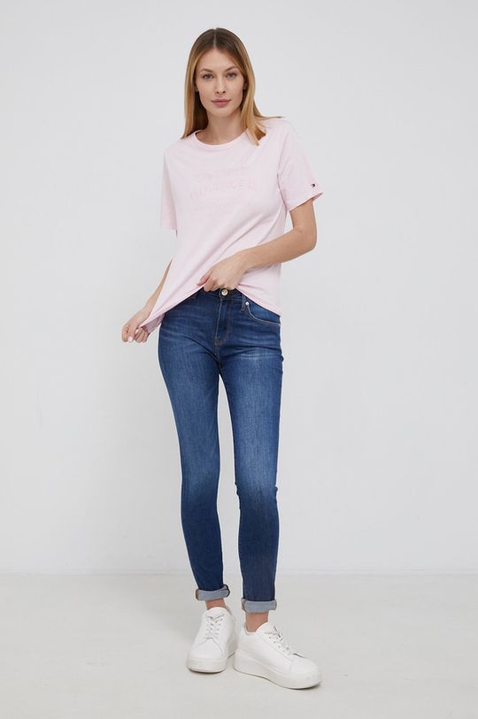 Bavlněné tričko Tommy Hilfiger pastelově růžová
