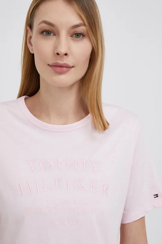 roza Pamučna majica Tommy Hilfiger