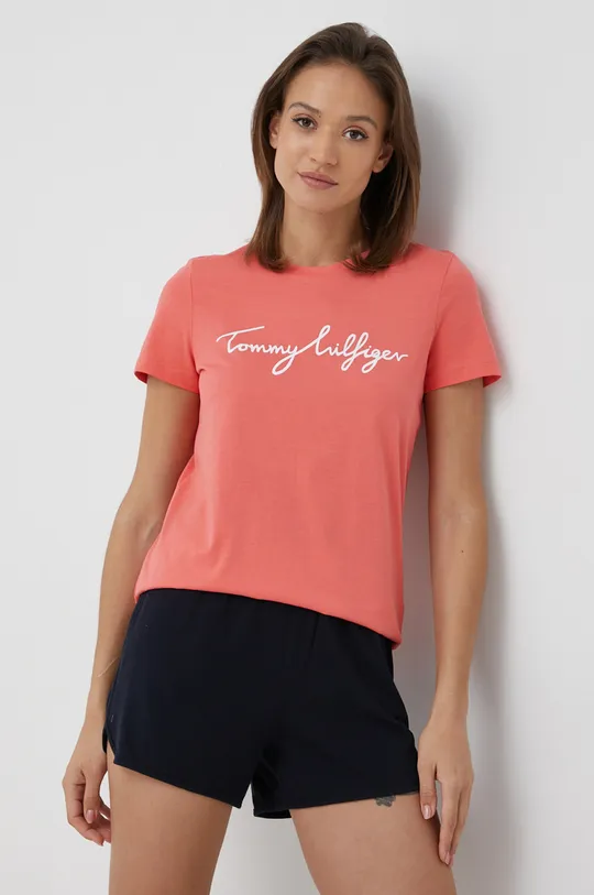 oranžová Bavlnené tričko Tommy Hilfiger Dámsky