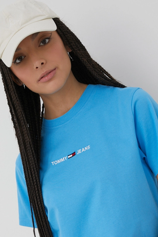 Бавовняна футболка Tommy Jeans блакитний